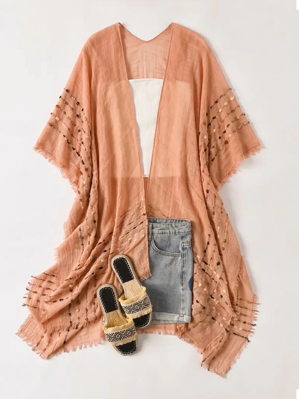 STUNNING FRAYED EDGE KIMONO - BNWT - ONE SIZE